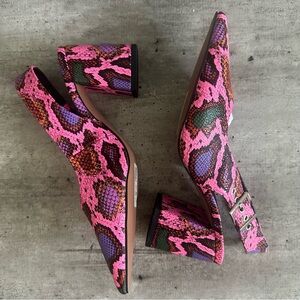 NWT ASOS Wide Fit West Slingback Block Heel Shoes Pink Snake Print - US 6 WIDE 🐍